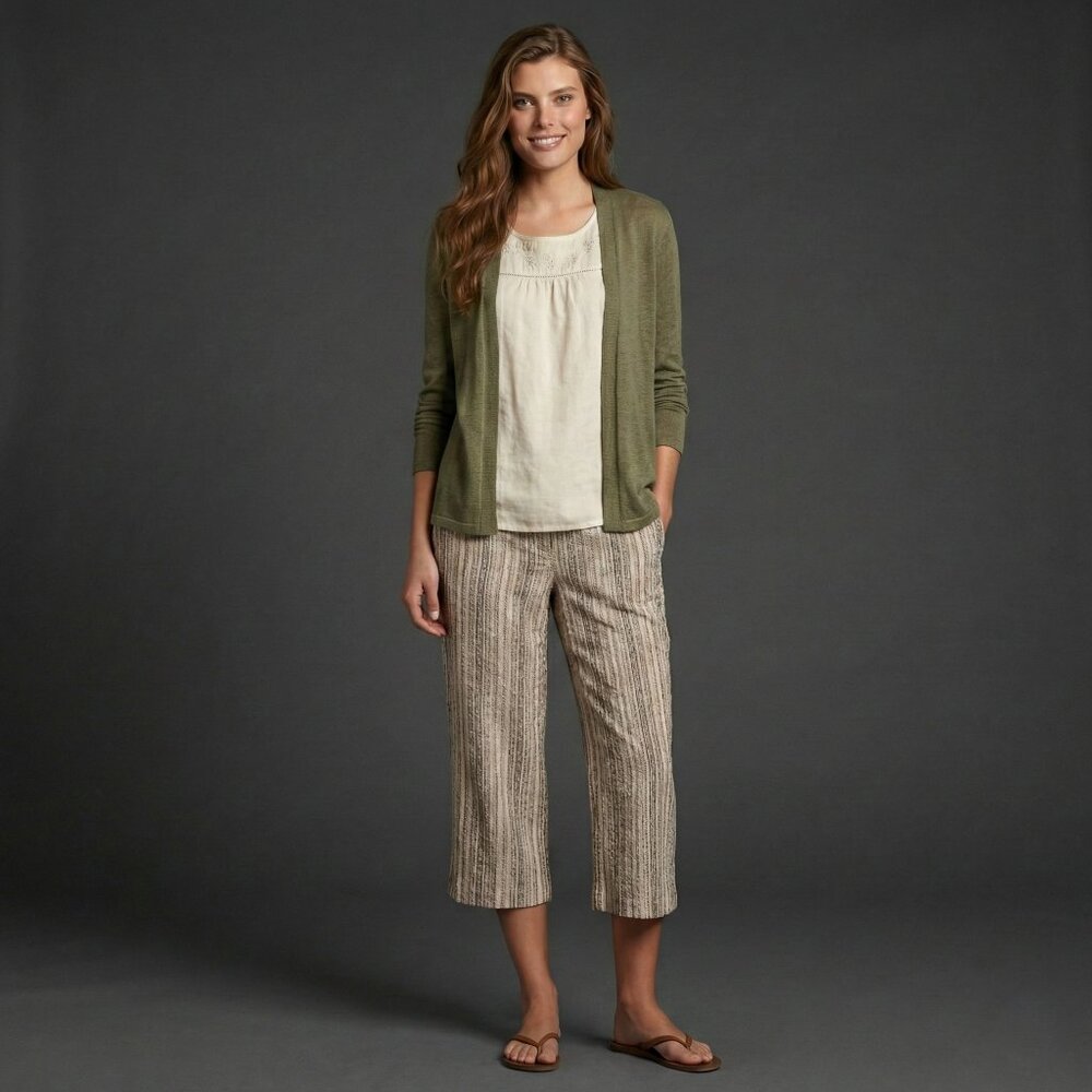 Christopher & Banks Women’s 6 Capris Beige Striped Linen Blend Boho Coastal